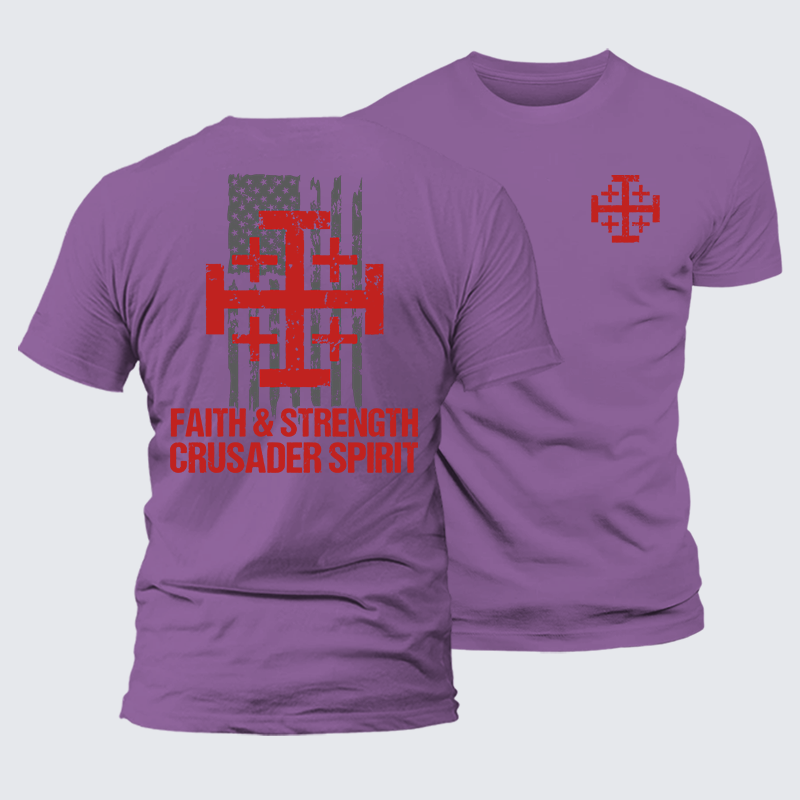 Faith &Strength Crusader Spirit Crusader Knight  Jesus God Christian Premium Mercerized Cotton Tee