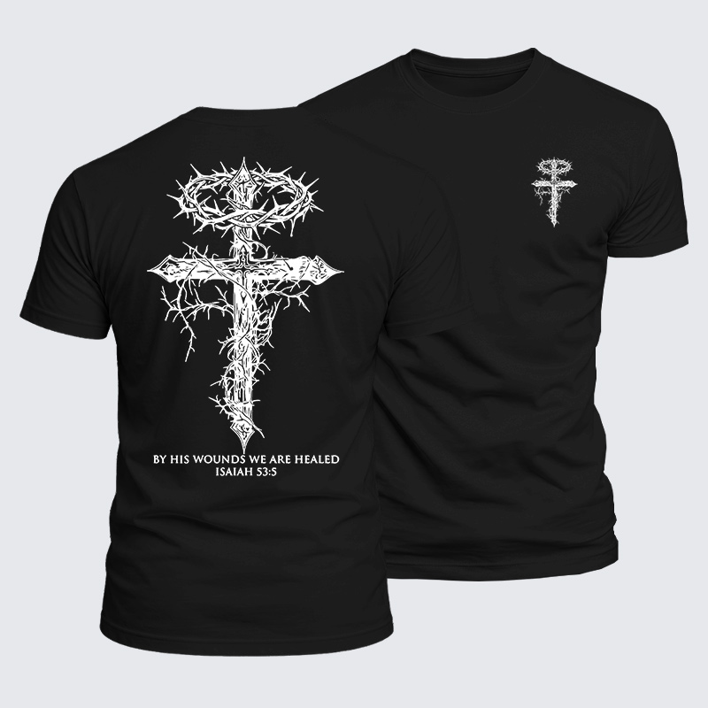 By His Wounds We Are Healed Jesus God Christian  – Luxe Mercerized Interlock Cotton Tee