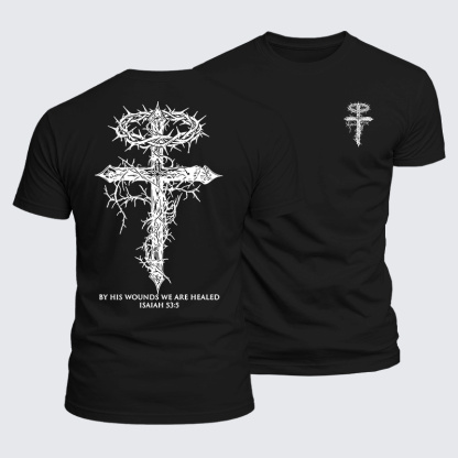 By His Wounds We Are Healed Jesus God Christian  – Luxe Mercerized Interlock Cotton Tee