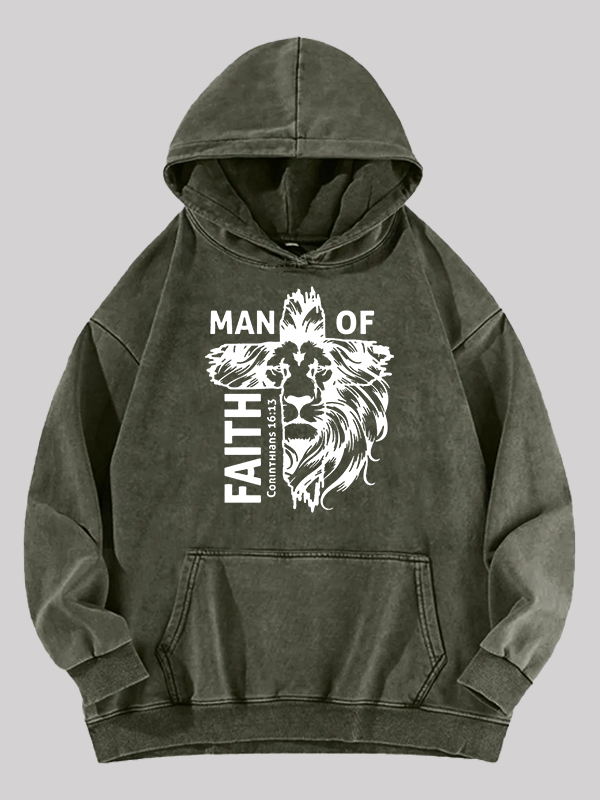 Man Of Faith Jesus God Christian Washed Hoodie