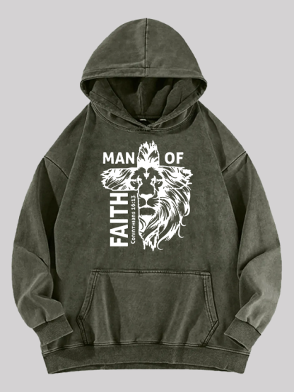 Man Of Faith Jesus God Christian Washed Hoodie