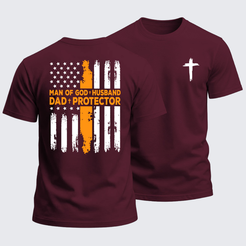 Heavyweight Cotton Tee - Man Of God Husband Dad Protector