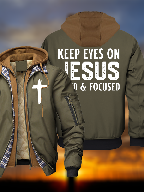 Keep Eyes On Jesus Fixed And Focused Warm Hooded Bomber Jacket