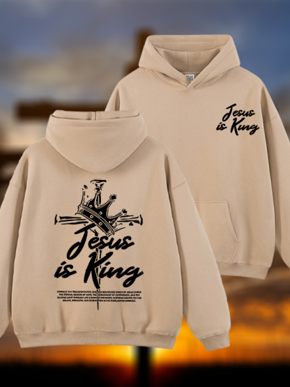 Jesus Is King Jesus God Christian Plush Fleece-Lined Hoodie