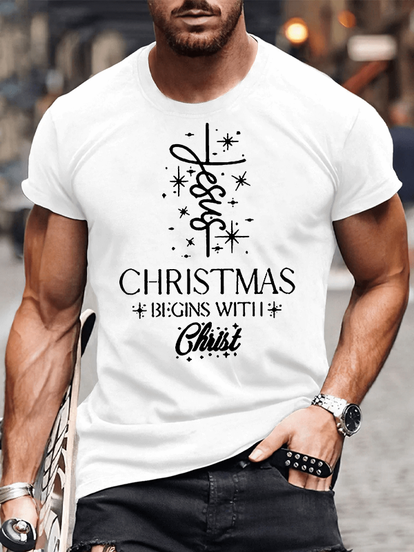 Christmas Begins With Christ Jesus God Christian Cotton T-Shirt