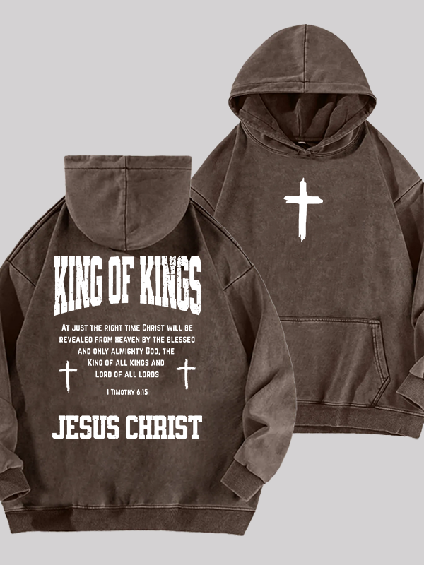 King Of Kings Jesus God Christian Washed Hoodie