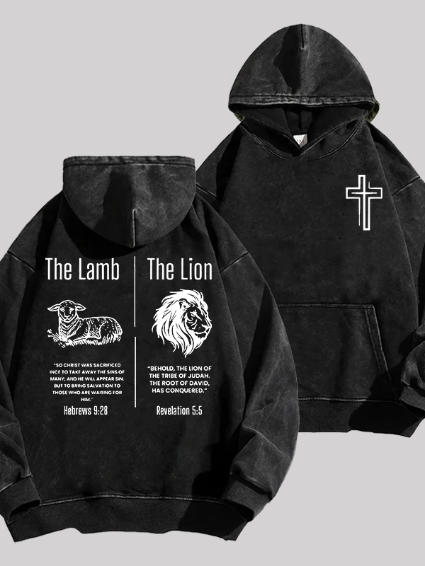 The Lamb & The Lion Jesus God Christian Washed Hoodie