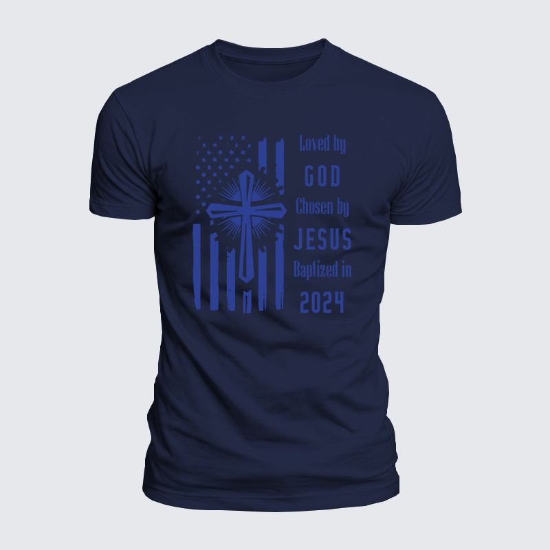 Loved By God Chosen By Jesus Baptized Jesus God Christian  – Luxe Mercerized Interlock Cotton Tee