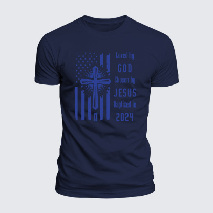 Loved By God Chosen By Jesus Baptized Jesus God Christian  – Luxe Mercerized Interlock Cotton Tee
