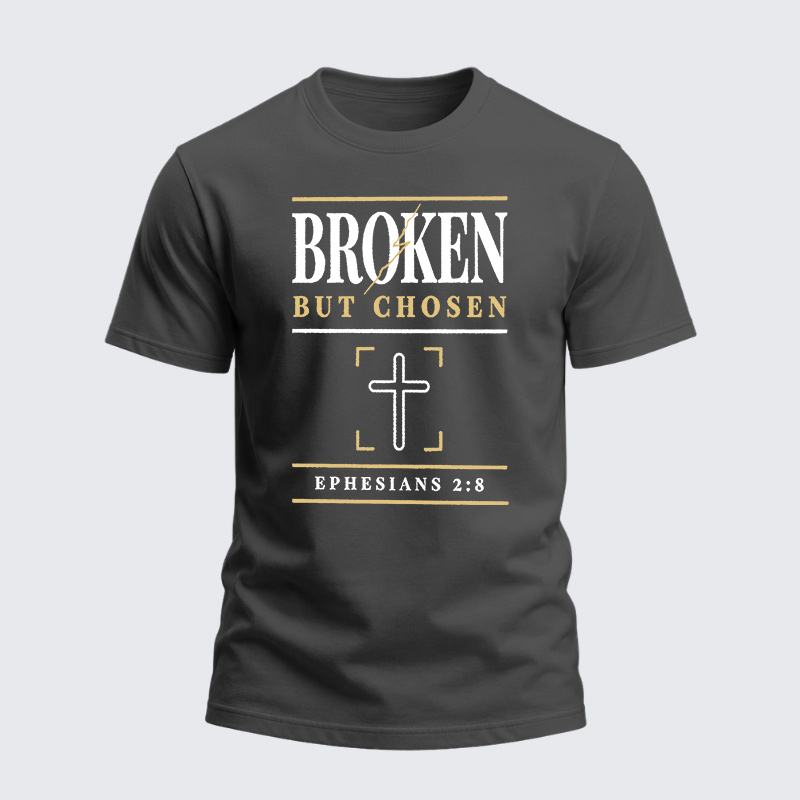 Heavyweight Cotton Tee - Christian Cross Broken But Chosen