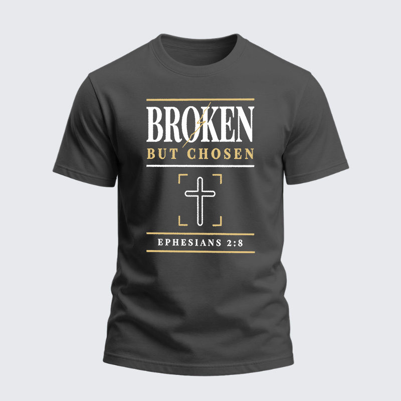 Heavyweight Cotton Tee - Christian Cross Broken But Chosen