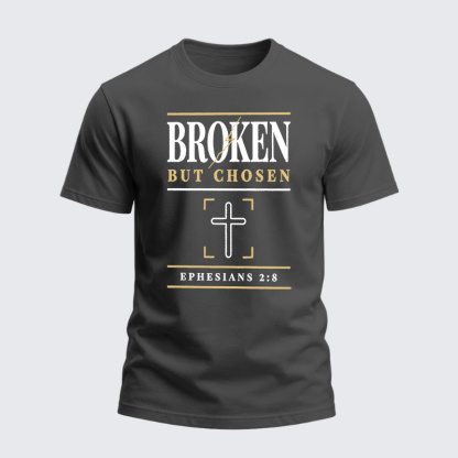 Heavyweight Cotton Tee - Christian Cross Broken But Chosen