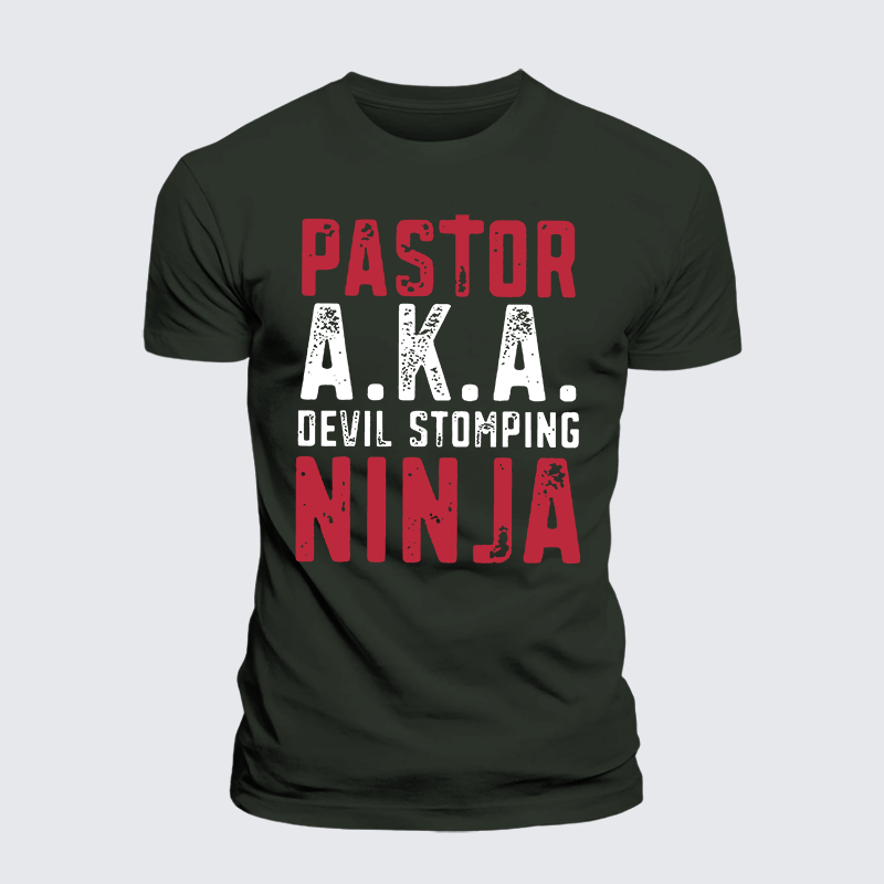 Pastor Aka Devil Stomping Ninja Jesus God Christian Premium Mercerized Cotton Tee