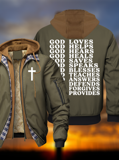 God Loves Warm Hooded Bomber Jacket