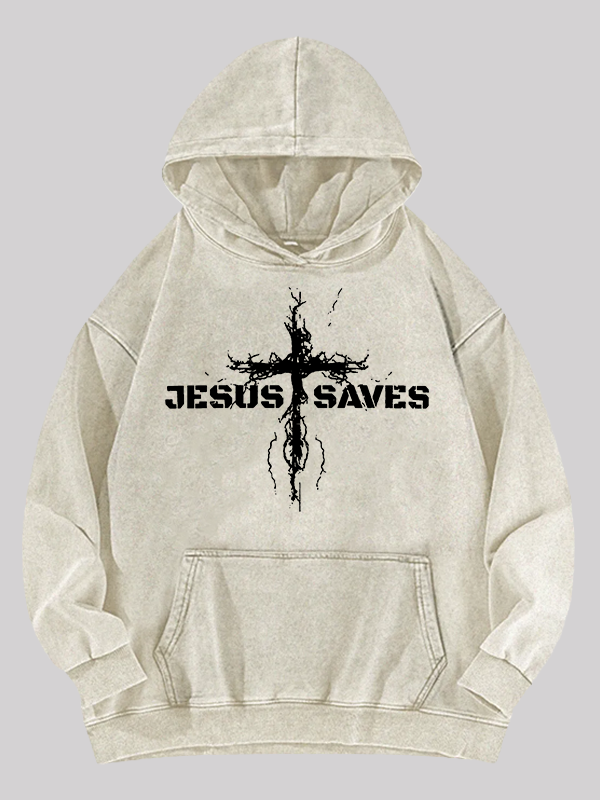 Jesus Saves Jesus God Christian Washed Hoodie