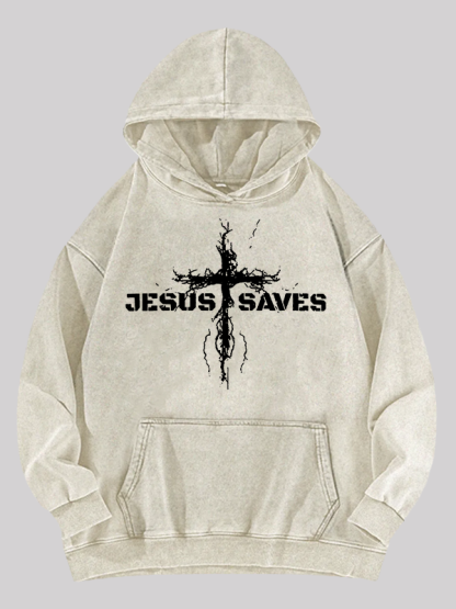 Jesus Saves Jesus God Christian Washed Hoodie