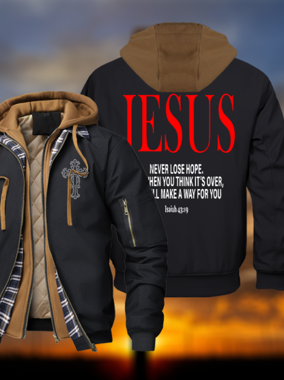 Jesus Never Lose Hope Warm Hooded Bomber Jacket