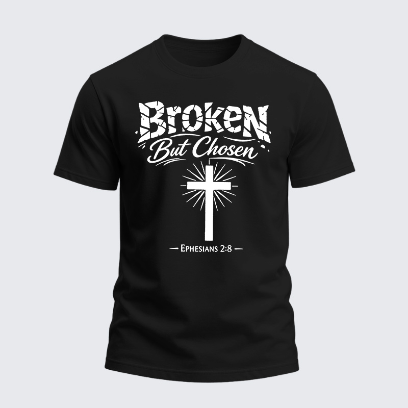 Heavyweight Cotton Tee - Christian Cross Broken But Chosen 
