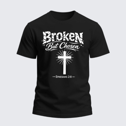 Heavyweight Cotton Tee - Christian Cross Broken But Chosen 