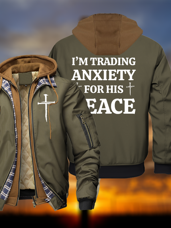 I’m Trading My Anxiety For His Peace Warm Hooded Bomber Jacket