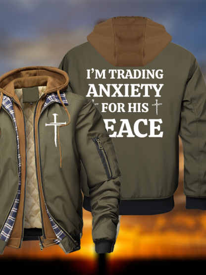I’m Trading My Anxiety For His Peace Warm Hooded Bomber Jacket