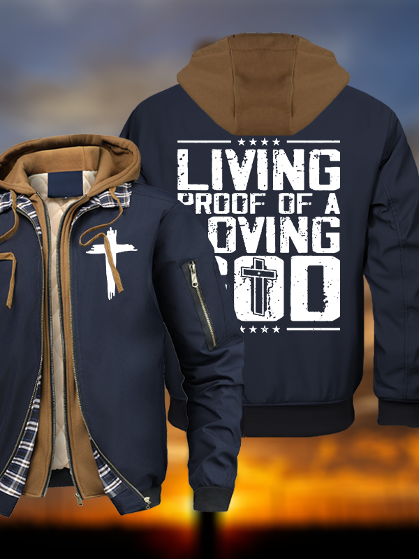 Living Proof Of A Loving God Warm Hooded Bomber Jacket