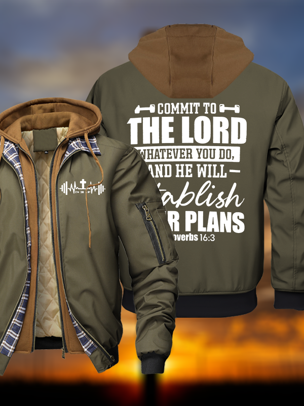 Commit To The Lord Whatever You Do Warm Hooded Bomber Jacket