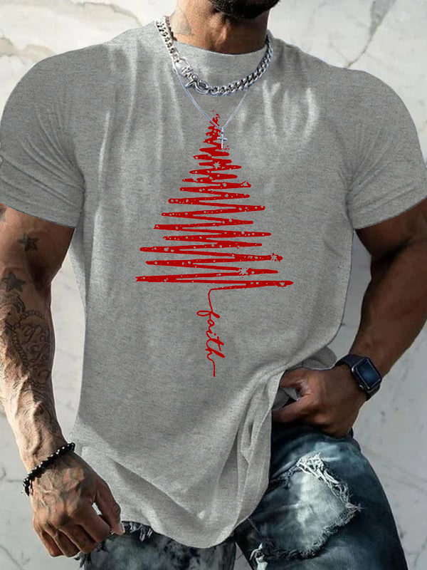 Christmas Tree Jesus God Christian Cotton T-Shirt