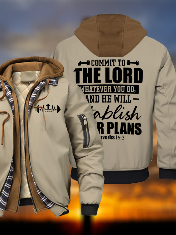 Commit To The Lord Whatever You Do Warm Hooded Bomber Jacket