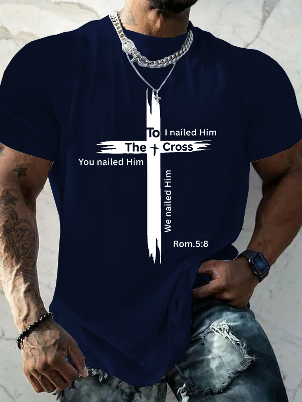Faith Cross Romans 5:8 Jesus God Christian Cotton T-Shirt
