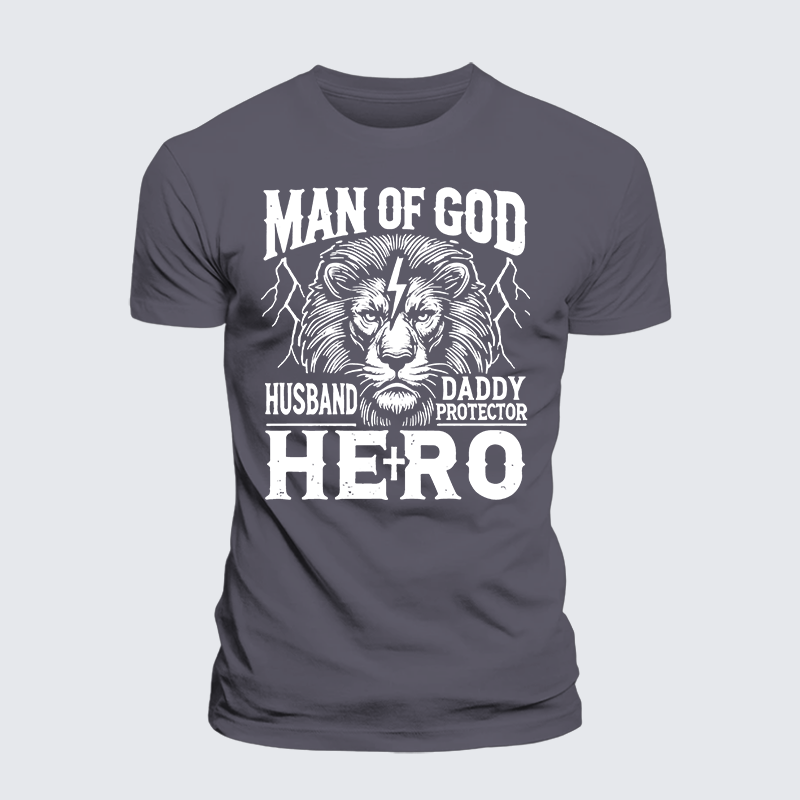 Man Of God Husband Daddy Hero Jesus God Christian Premium Mercerized Cotton Tee
