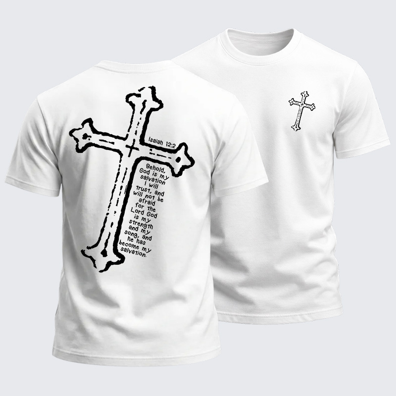 Heavyweight Cotton Tee - Isaiah 12:2 Christian Cross