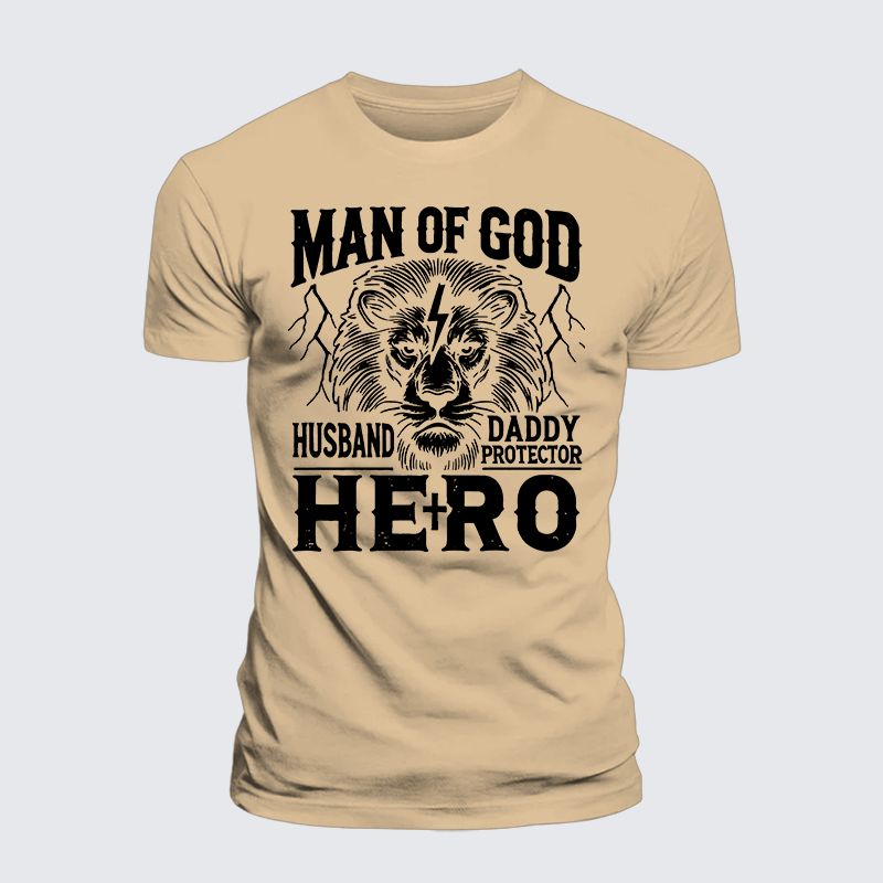 Man Of God Husband Daddy Hero Jesus God Christian Premium Mercerized Cotton Tee