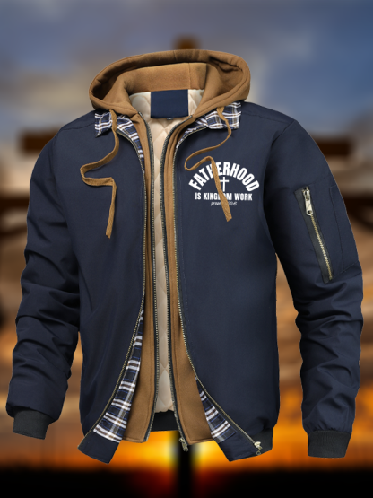 Faith Slogan Warm Hooded Bomber Jacket