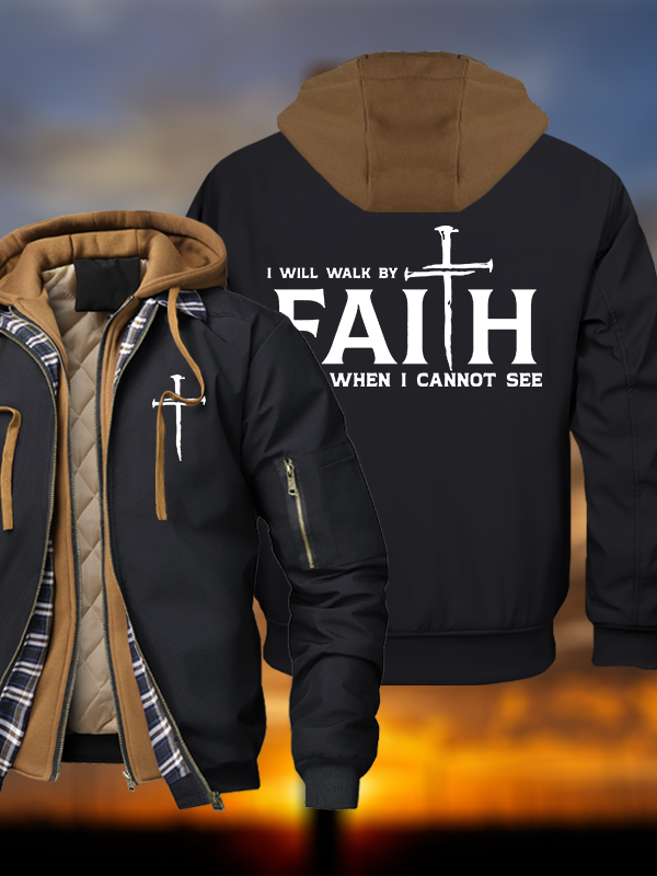 I Will Walk By Faith Warm Hooded Bomber Jacket