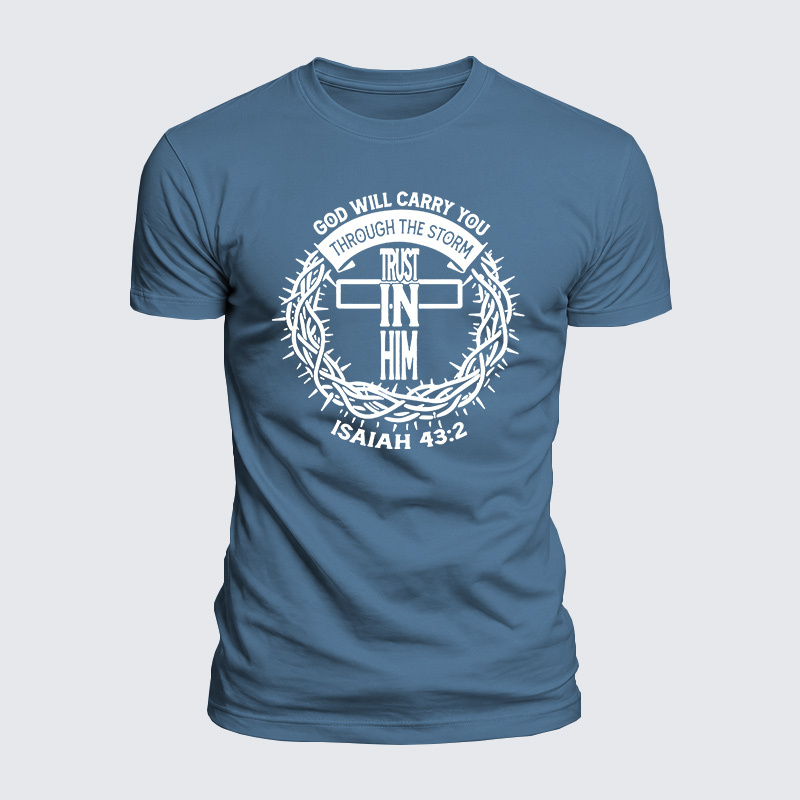 God Will Carry You Through The Storm Jesus God Christian  – Luxe Mercerized Interlock Cotton Tee