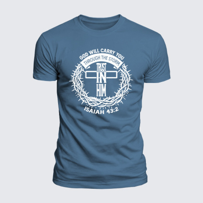 God Will Carry You Through The Storm Jesus God Christian  – Luxe Mercerized Interlock Cotton Tee