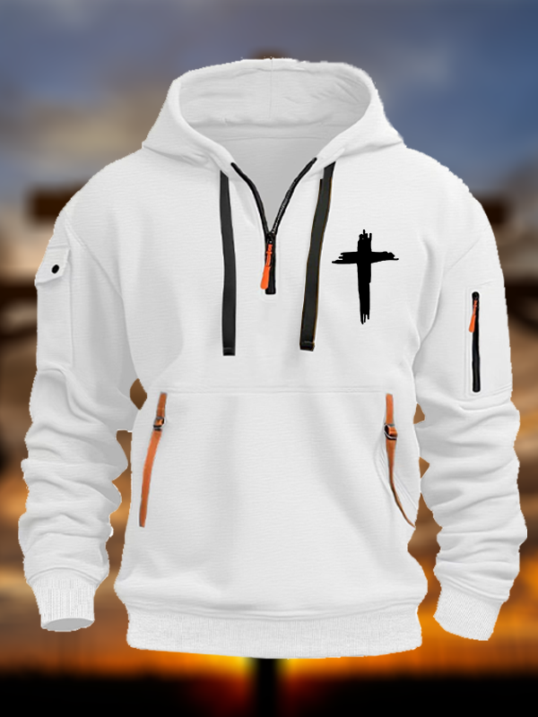 Cross Printed Zipper Hoodies