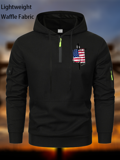 Faith Flag Cross Print Christian Waffle Fabric Zipper Hoodies