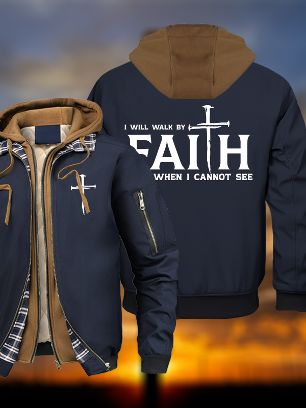 I Will Walk By Faith Warm Hooded Bomber Jacket