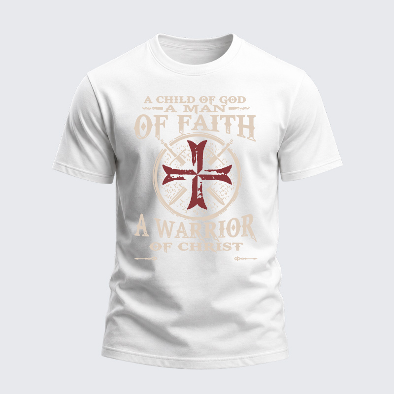 [Copy]Heavyweight Cotton Tee - A Child Of God A Man Of Faith A Warrior Of Christ