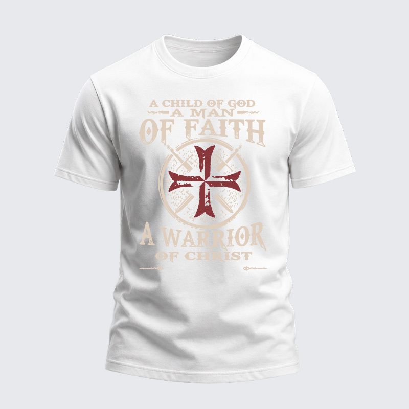 [Copy]Heavyweight Cotton Tee - A Child Of God A Man Of Faith A Warrior Of Christ