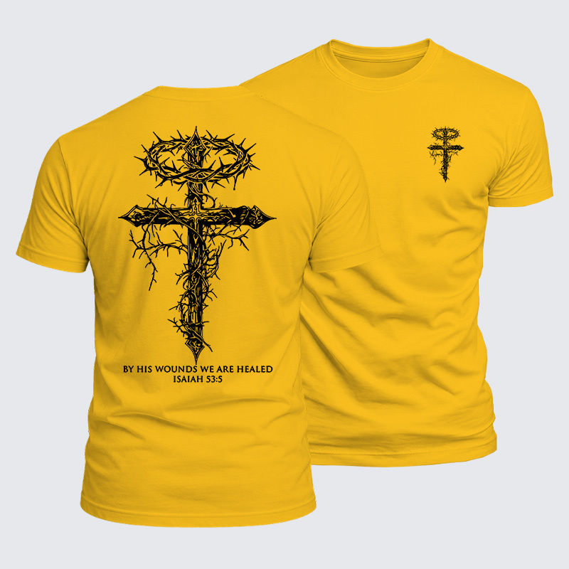By His Wounds We Are Healed Jesus God Christian  – Luxe Mercerized Interlock Cotton Tee