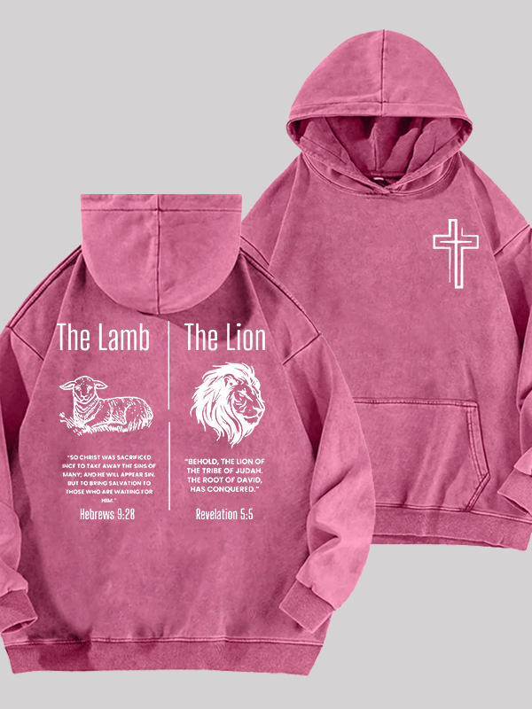 The Lamb & The Lion Jesus God Christian Washed Hoodie