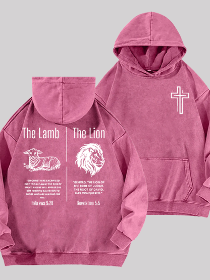The Lamb & The Lion Jesus God Christian Washed Hoodie