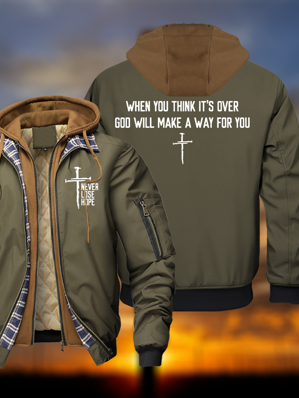 Never Lose Hope Warm Hooded Bomber Jacket