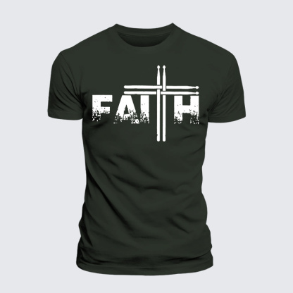 Faith Drum Stick Cross Jesus God Christian Premium Mercerized Cotton Tee