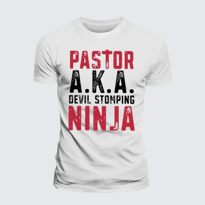 Pastor Aka Devil Stomping Ninja Jesus God Christian Premium Mercerized Cotton Tee