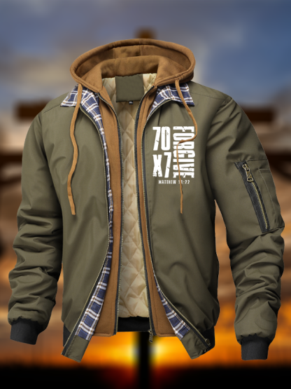 70×7 Forgive Warm Hooded Bomber Jacket