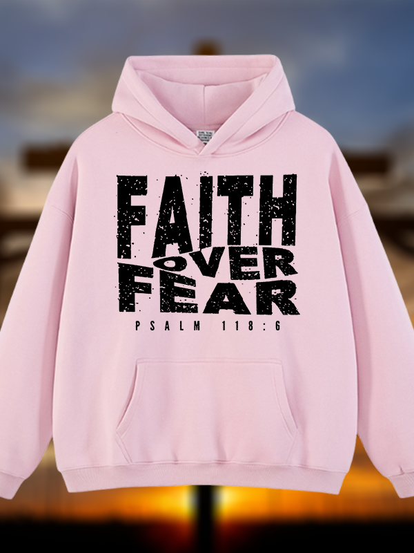 Faith Over Fear Jesus God Christian Plush Fleece-Lined Hoodie